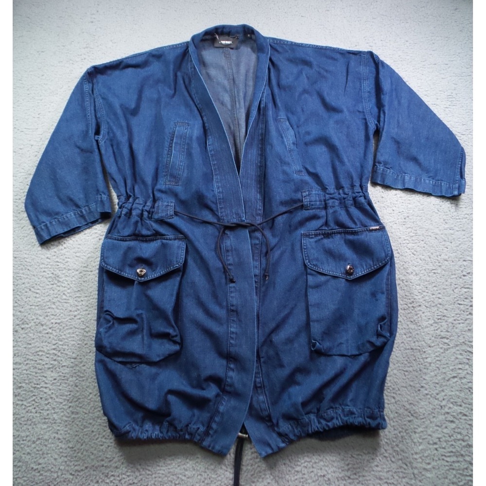 Diesel Jacket Mens Size Small Blue Denim Kimono-Style Open Long Linen 3/4 Sleeve